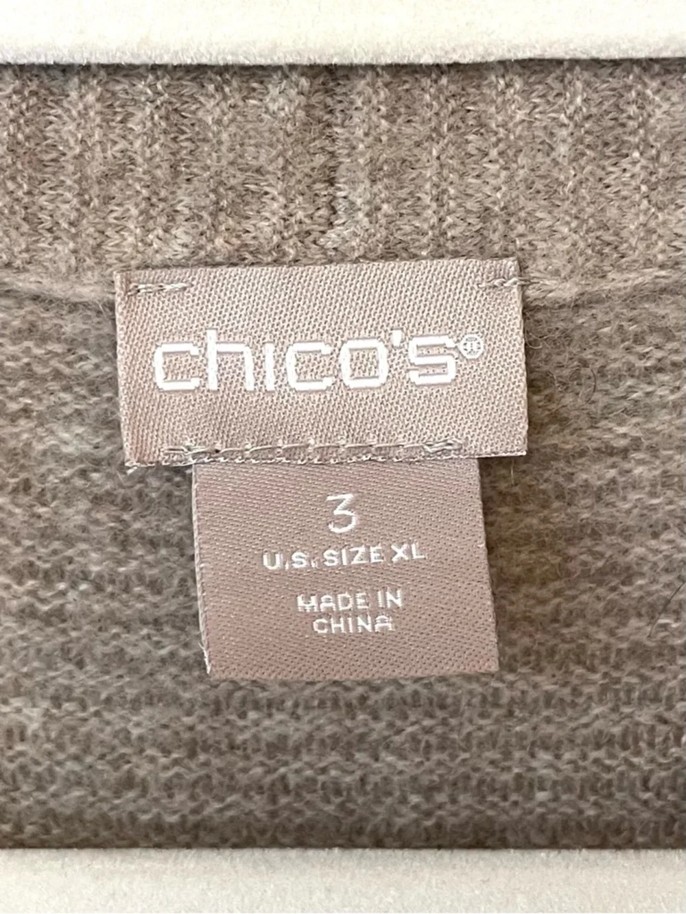 Chico’s 100% Cashmere Long Cardigan Size 3 Taupe Ribbed Open Front Minimalist XL